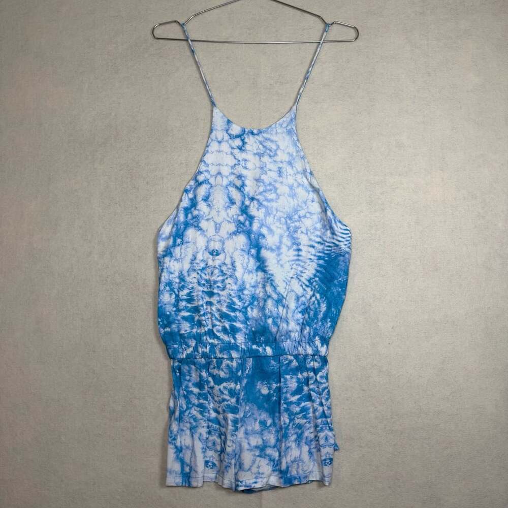 Mikoh Dress Womens Size 1 Takaroa Romper Blue Tie Dye Halter Rayon Resort